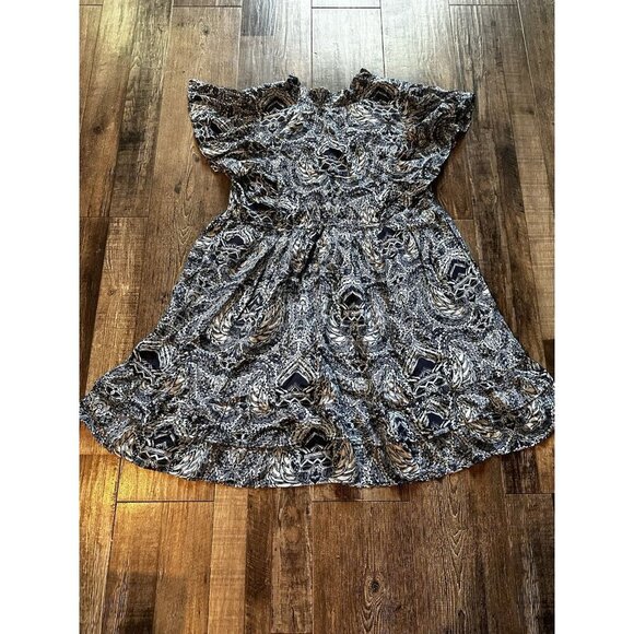 Sundance Skye Mini Dress in Indigo Ruffle Sleeve V Neck Large Petite - Picture 8 of 8